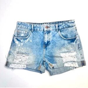 Zara Basic Z1975 Blue Distressed Jean Shorts